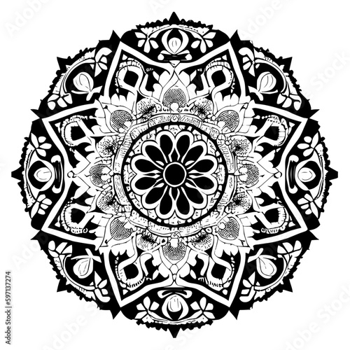 Floral Mandala Pattern Vector Black and White Design