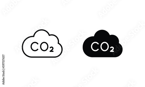 co2 emissions icon. carbon dioxide pollution. ecology and environment cloud . Carbon emissions reduction icon vector symbol logo illustration line editable stroke flat design style isolated on white