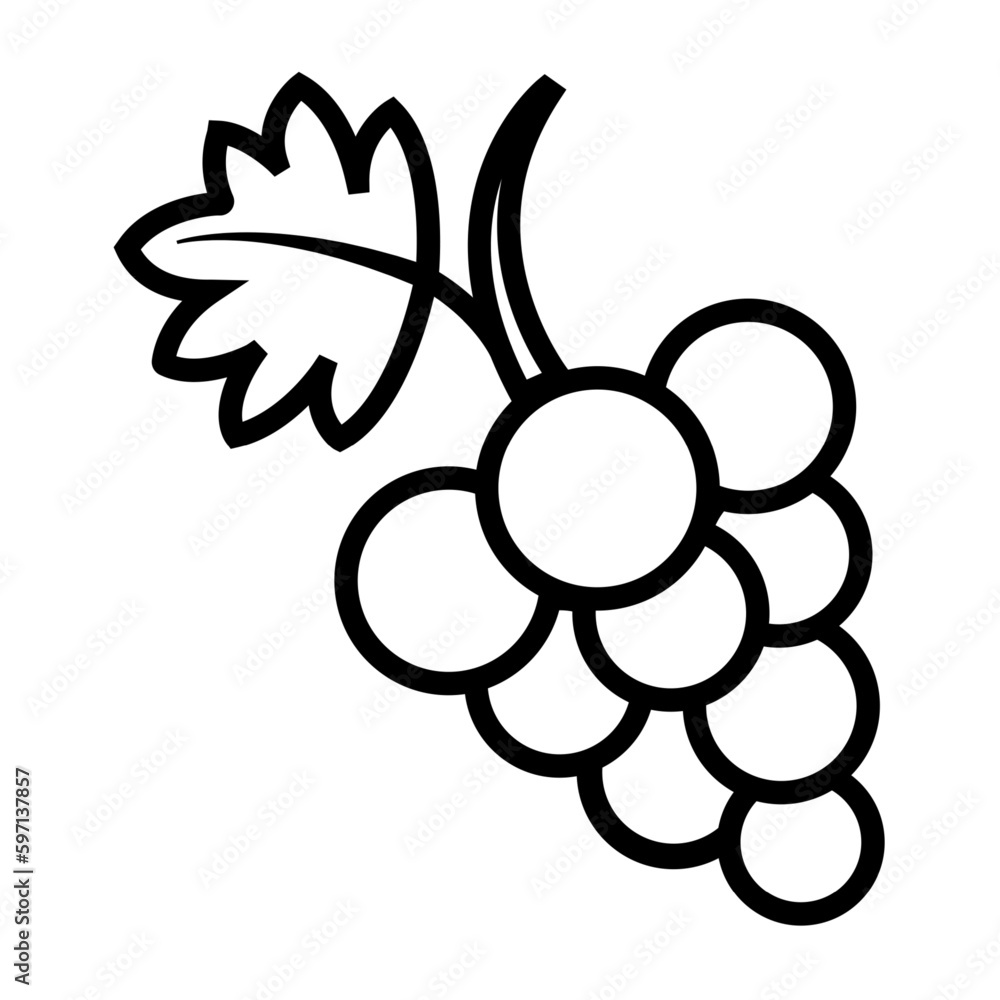 line Bunch of grapes with leaf flat vector icon for food apps line Bunch of grapes with leaf flat vector icon for food apps