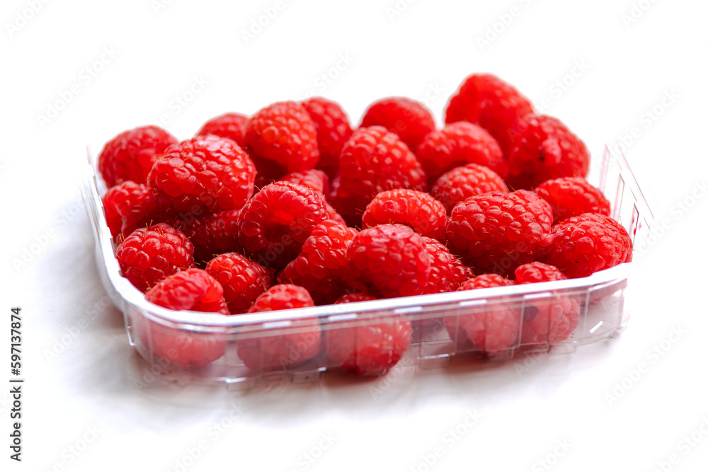 close up fresh raspberries on white background close up fresh raspberries on white background