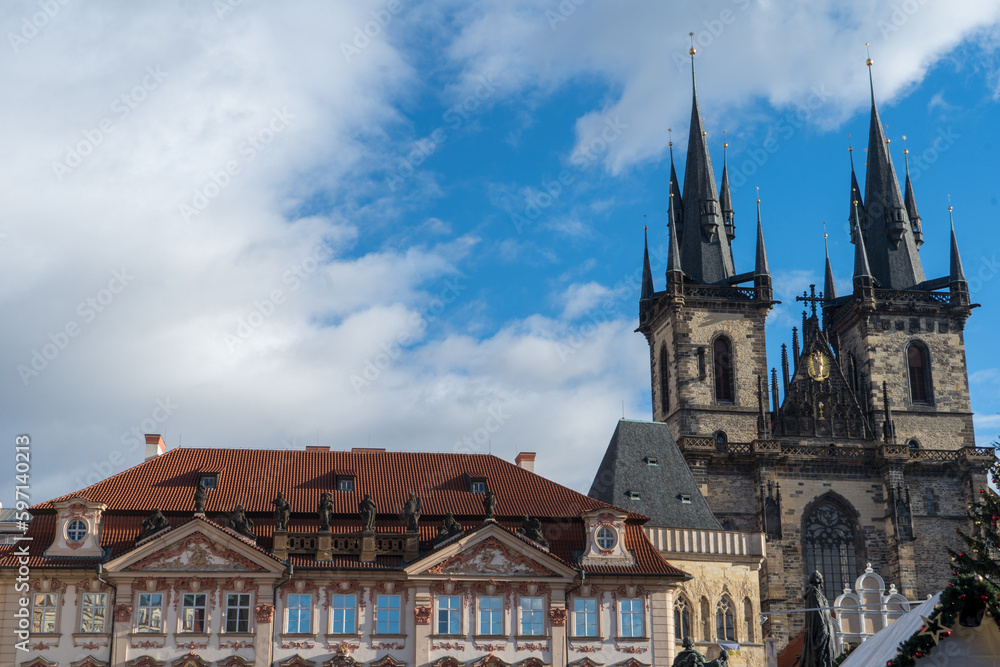 Fototapeta premium Old Street in Prague at the morning, downtown, Czech Republic, European travel