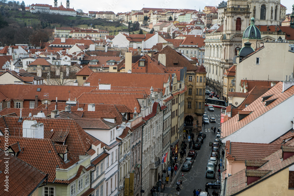 Fototapeta premium Old Street in Prague at the morning, downtown, Czech Republic, European travel