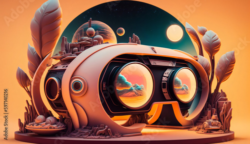 Virtual Reality Infused Surreal Lansdscape, 3d Concept, Generative AI