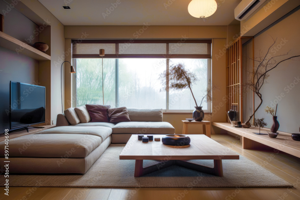 Living room for interior architecture with Japan style, Contemporary Japanese style with a focus on minimalism Living room for interior architecture with Japan style, Contemporary Japanese style with a focus on minimalism