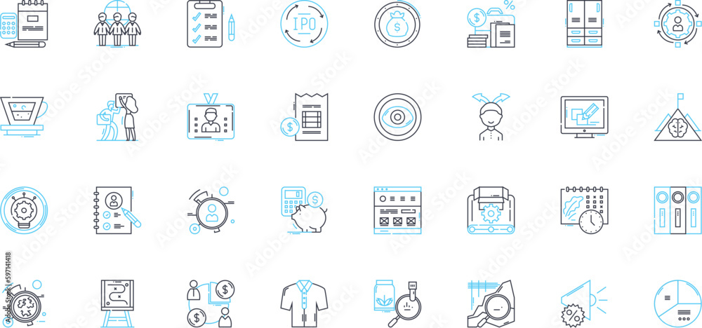 Budget Analysts linear icons set. Forecasting, Budgeting, Financial, Analysis, Excel, Mathematics, Planning line vector and concept signs. Consolidation,Reporting,Forecast outline illustrations