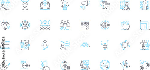 Business merger linear icons set. Consolidation, Merger, Acquisition, Takeover, Integration, Synergy, Efficiency line vector and concept signs. Collaboration,Partnership,Growth outline illustrations