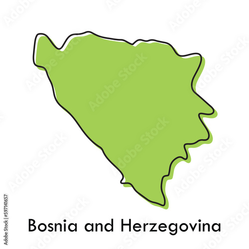 Bosnia and Herzegovina map - simple hand drawn stylized concept with sketch black line outline contour. country border silhouette drawing vector illustration