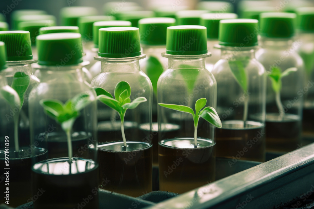 The seedling are growing from the soil, ecology concept. Generative AI The seedling are growing from the soil, ecology concept. Generative AI