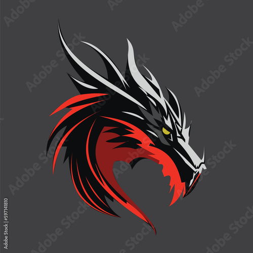 Head Angry Dragon Logo Design Modern Game Style Simple Illustration