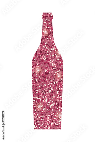 Wine bottle with glitter pink texture. Viva Magenta colors illustration isolated on white background. Vector