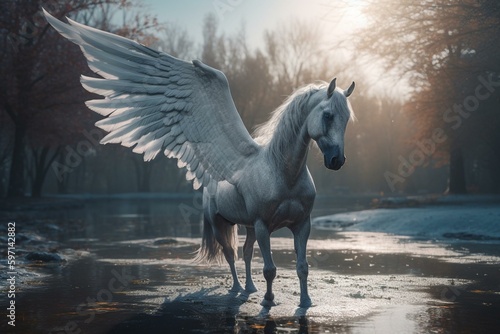 A magical world with a fantastic Pegasus. Generative AI