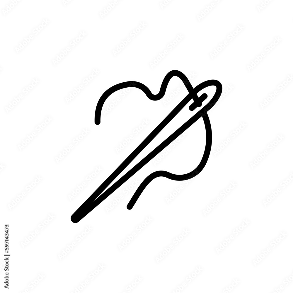Sewing needle with thread linear icon. Thin line illustration. Tailoring. Contour symbol. Raster isolated outline drawing Sewing needle with thread linear icon. Thin line illustration. Tailoring. Contour symbol. Raster isolated outline drawing