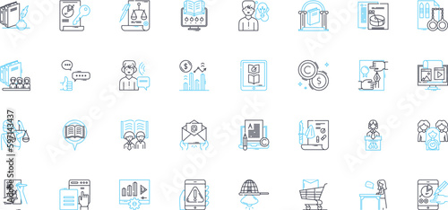 Trademark infringement linear icons set. Trademark, Infringement, Legal, Counterfeit, Protection, Lawsuit, Intellectual line vector and concept signs. Property,Rights,Branding outline illustrations