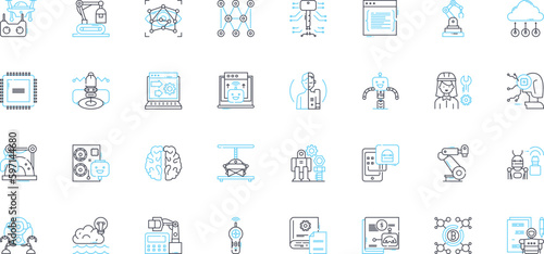 Artificial Intelligence linear icons set. Automation, Machine learning, Robotics, Neural nerks, Natural language processing, Expert systems, Deep learning line vector and concept signs. Big data