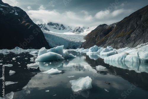 Breathtaking photograph of melting glaciers and ice caps, showcasing the power of nature and the effects of climate change. Created with generative A.I. technology.