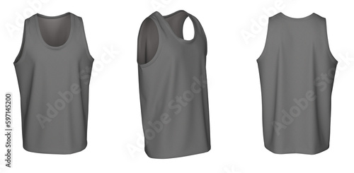 Tank Top -Grey, template, from three sides, isolated on white background