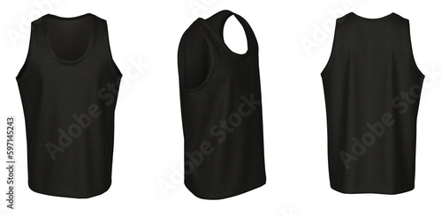 Canvas Print Tank Top - Black,  template, from three sides, isolated on white background