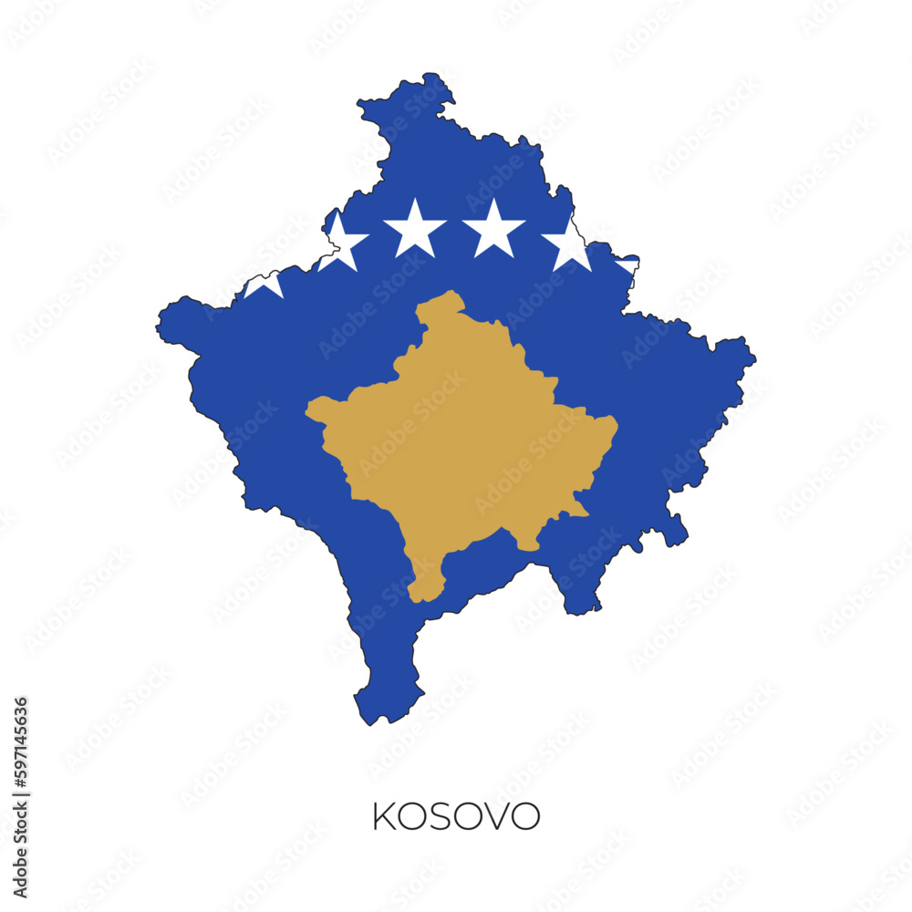 Kosovo map and flag. Detailed silhouette vector illustration	