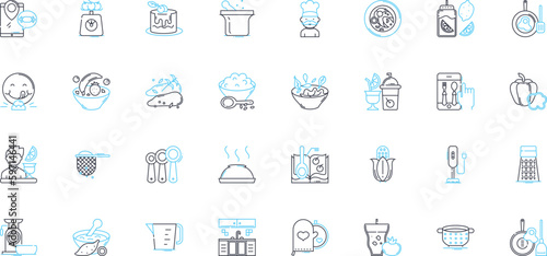 Culinary linear icons set. Gourmet, Spice, Flavor, Recipe, Savory, Sweet, Umami line vector and concept signs. Dish,Fusion,Delicacy outline illustrations