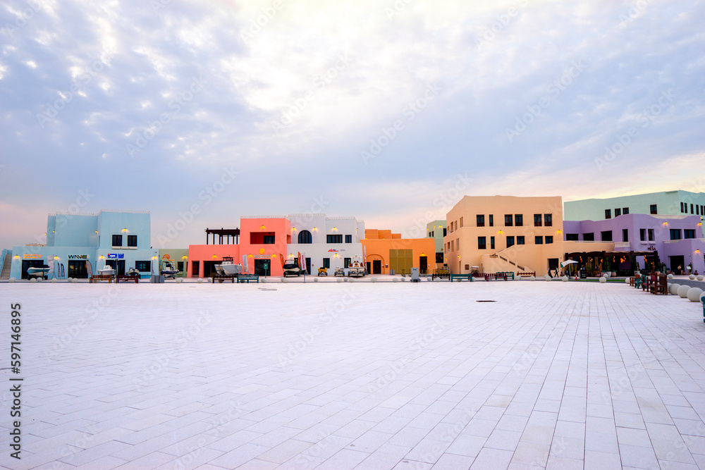 Doha, Qatar - April 25, 2023: Old Doha port redevelopment into Mina district Box Park Qatar Doha, Qatar - April 25, 2023: Old Doha port redevelopment into Mina district Box Park Qatar