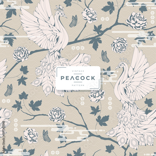 vintage traditional peacock seamless pattern
