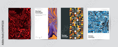 Company identity brochure template collection. Business presentation vector A4 vertical orientation front page mock up set. Corporate report cover abstract geometric illustration design layout bundle.