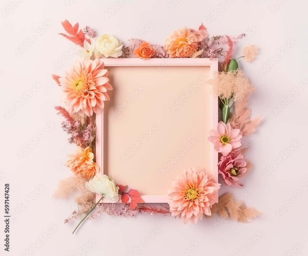frame with flowers decoration. Generative AI frame with flowers decoration. Generative AI