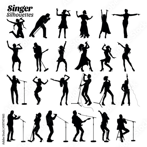 Singer silhouette vector illustration set.