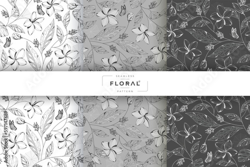 minimalist grayscale floral pattern collection