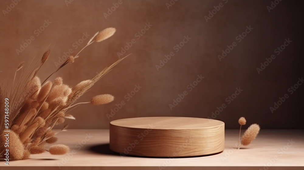 Natural Wood Stone Top, Round Podium Pedestal, Empty Cosmetic Beauty Background Showcase Product Mock up Display, Back Drop, Empty Luxury Black & Green Natural Plant Scene with Flowers & Moss. AI Natural Wood Stone Top, Round Podium Pedestal, Empty Cosmetic Beauty Background Showcase Product Mock up Display, Back Drop, Empty Luxury Black & Green Natural Plant Scene with Flowers & Moss. AI