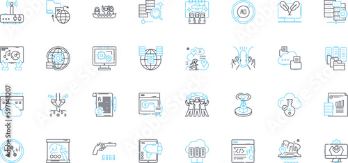 Data science linear icons set. Analytics, Big Data, Machine Learning, Algorithms, Predictive Modeling, Statistics, Visualization line vector and concept signs. Artificial Intelligence,Clustering,Data