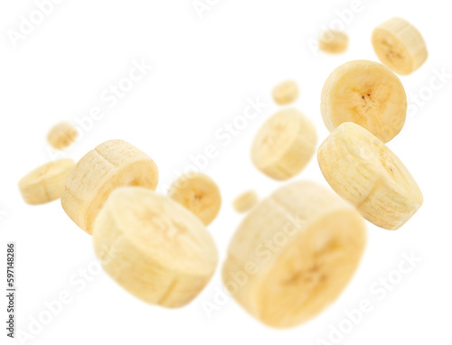 Flying delicious banana slices, cut out
