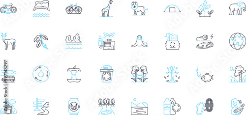 Climate change linear icons set. Warming, Pollution, Greenhouse, Drought, Flood, Melting, Sustainability line vector and concept signs. Carbon,Emissions,Deforestation outline illustrations