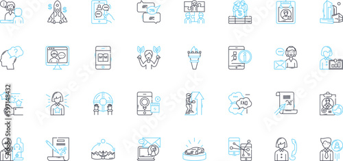 Client loyalty linear icons set. Commitment, Retention, Dedication, Satisfaction, Trust, Loyalty, Dependability line vector and concept signs. Relationship,Engagement,Reliability outline illustrations