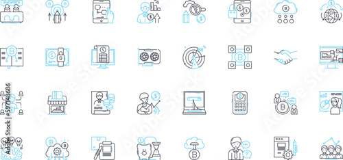 Artificial reality linear icons set. Virtual, Augmented, Holographic, Immersive, Simulated, Synthetic, Digital line vector and concept signs. Interactive,Futuristic,Gaming outline illustrations