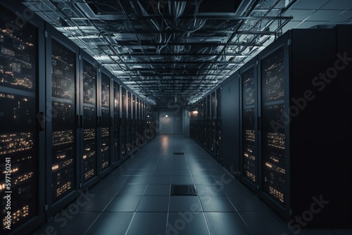 A datacenter's interior with servers. Generative AI © Eris