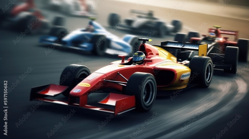 Fototapeta premium Formula 1 cars racing, generative ai