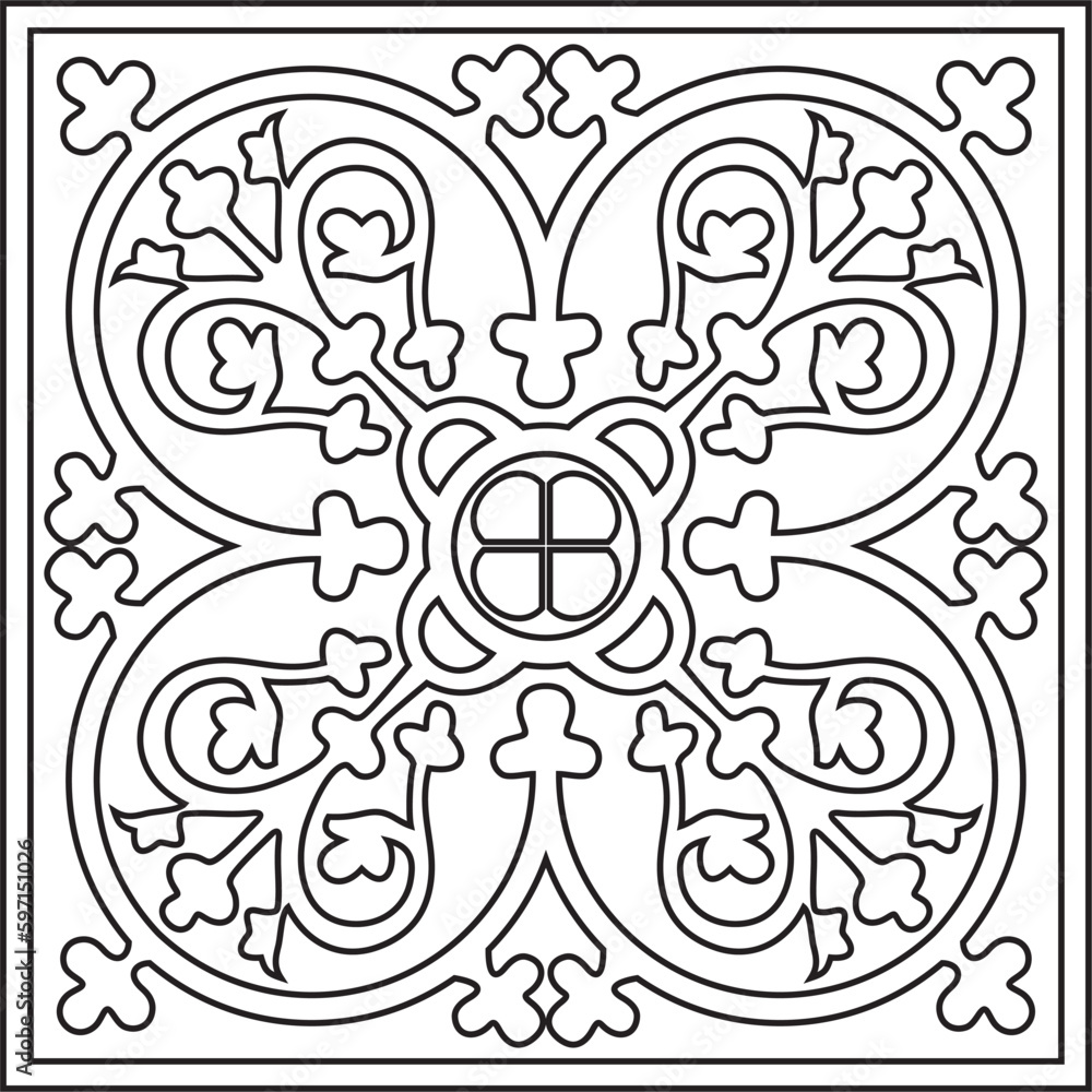 Vector monochrome square European ornament. Classic pattern of Ancient Greece, Roman Empire. Suitable for sandblasting, plotter and laser cutting.