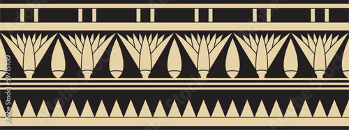 Vector ancient gold and black Egyptian seamless ornament. Endless national ethnic border, frame..