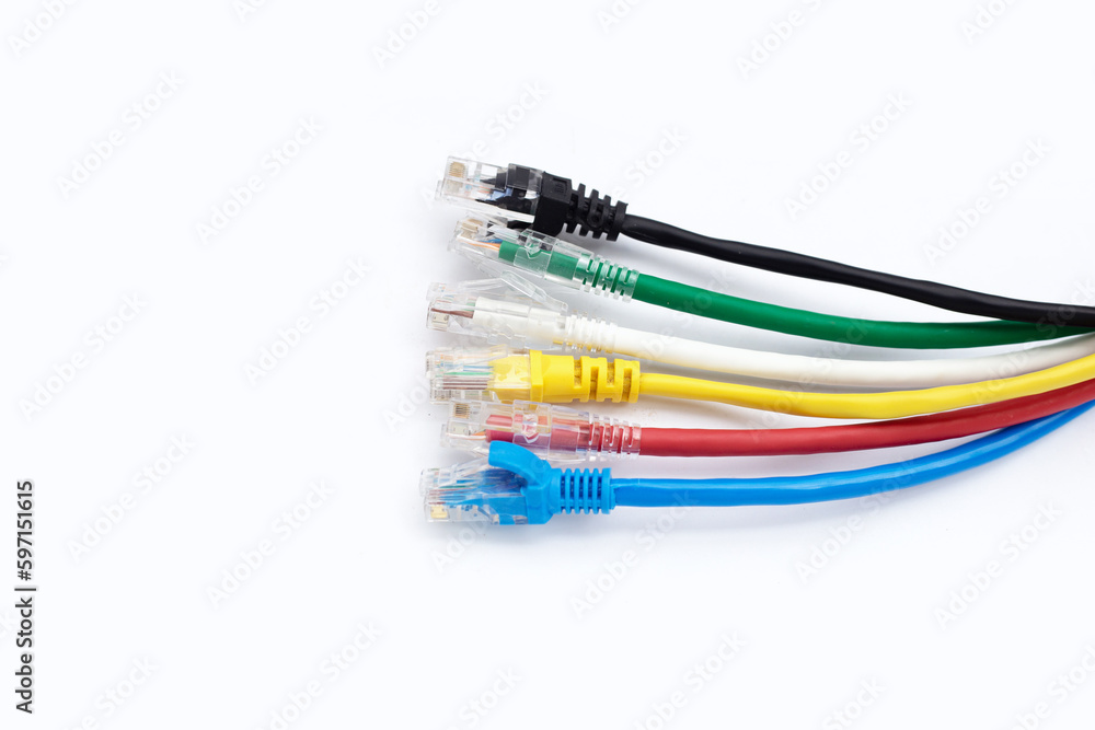 LAN network connection ethernet cables on white LAN network connection ethernet cables on white