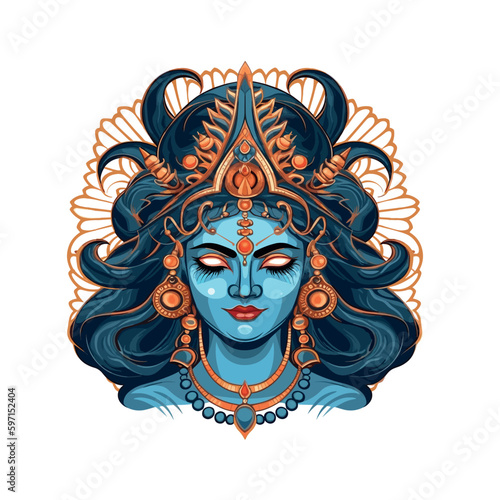 Indian  goddess Kali. Spiritual and  occultism. Vector isolated illustration.