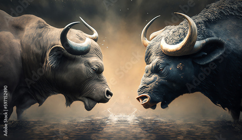 two angry water buffaloes Generative AI