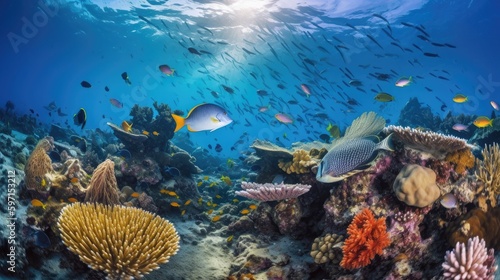 National Oceans Month underwater scene showcasing the beautiful sea creatures. Generative AI