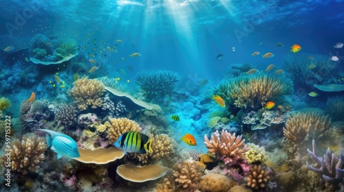 National Oceans Month underwater scene showcasing the beautiful sea creatures. Generative AI © Mockup Station