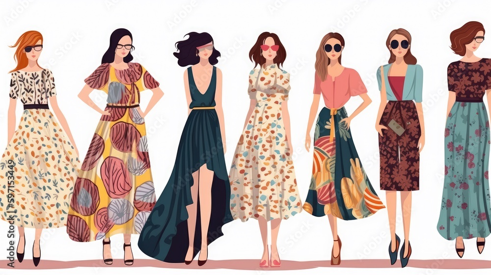 A vector illustration of a Wear a Dress Day celebration with a group of people to showcase beautiful dresses. Generative AI