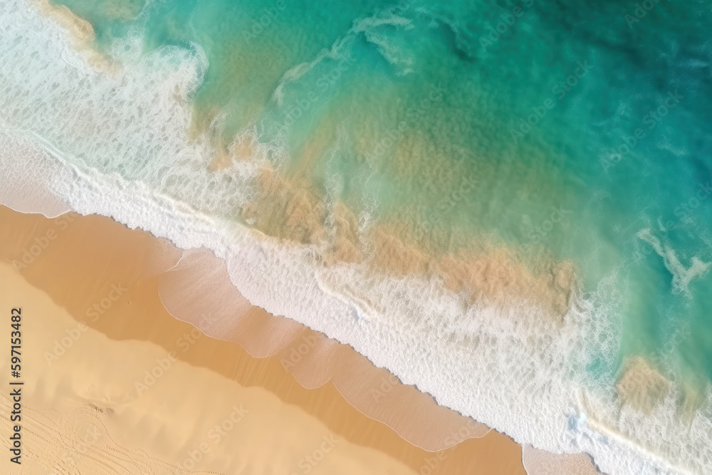 Ocean waves on the beach, created with Generative AI technology