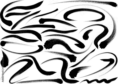 ブラシストロークの曲線　毛筆のデザインパーツセット01