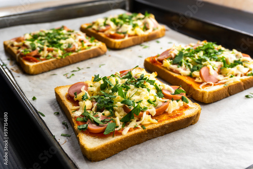 Mini sandwich pizza. Food concept .slices of bread
