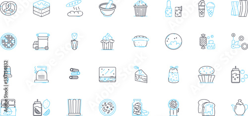 Ice cream parlor linear icons set. Scoops, Cs, Sprinkles, Sundae, Fudge, Toppings, Milkshake line vector and concept signs. Gelato,Sorbet,Waffle outline illustrations