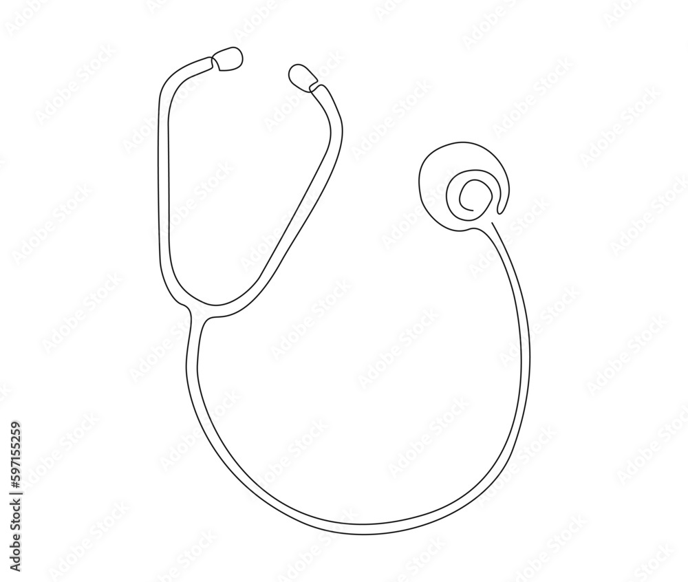 Continuous line art drawing of stethoscope. Medical tool stethoscope